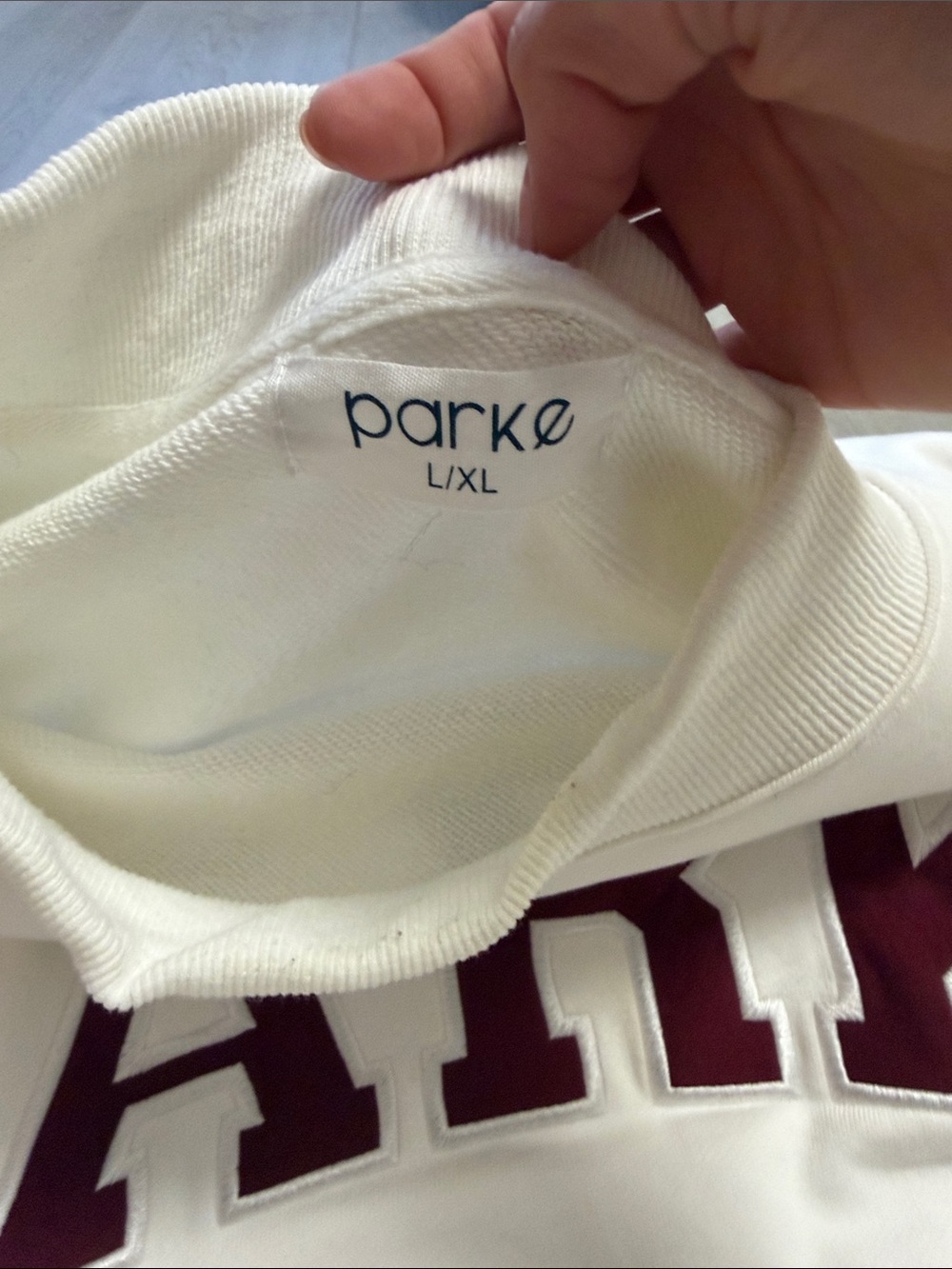 PARKE MOCKNECK White Sweatshirt with Burgundy Lettering - Picture 5 of 6